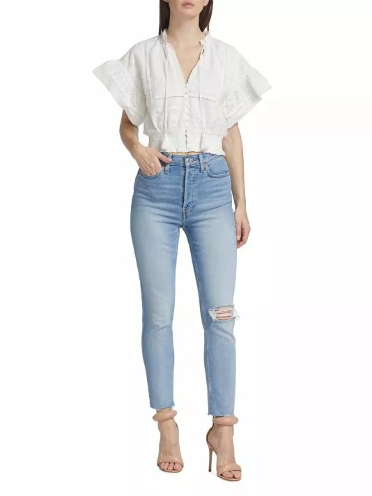 Alice + Olivia Tabitha Eyelet-Embroidered Crop Top 2 Alice + Olivia Tabitha Eyelet-Embroidered Crop Top - Image 2