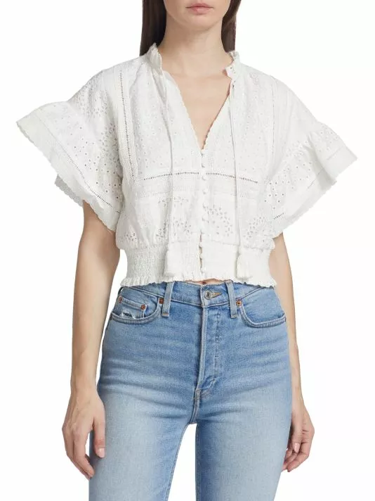 Alice + Olivia Tabitha Eyelet-Embroidered Crop Top 3 Alice + Olivia Tabitha Eyelet-Embroidered Crop Top - Image 3