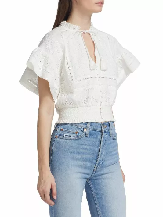 Alice + Olivia Tabitha Eyelet-Embroidered Crop Top 4 Alice + Olivia Tabitha Eyelet-Embroidered Crop Top - Image 4