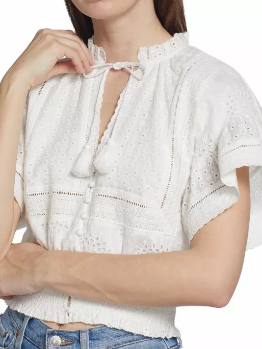 Alice + Olivia Tabitha Eyelet-Embroidered Crop Top 6 Alice + Olivia Tabitha Eyelet-Embroidered Crop Top - Image 6