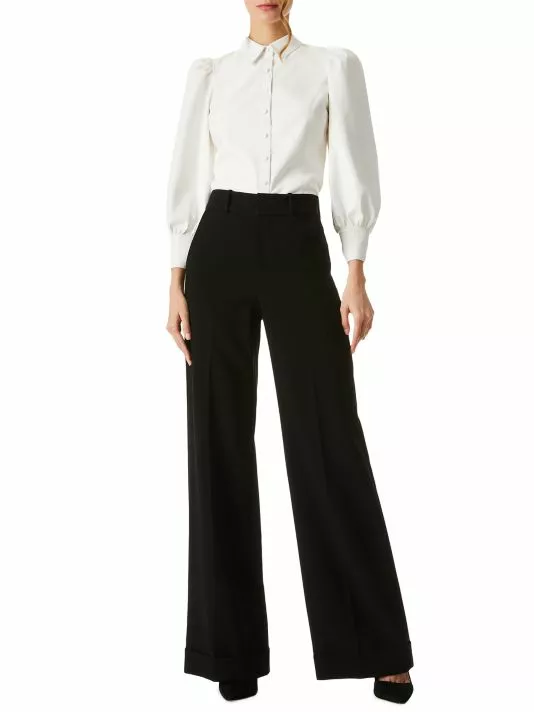 Alice + Olivia Nadine Puff-Sleeve Vegan Leather Shirt Black 2 Alice + Olivia Nadine Puff-Sleeve Vegan Leather Shirt Black - Image 2