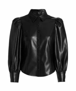 Alice + Olivia Nadine Puff-Sleeve Vegan Leather Shirt Black 6 Alice + Olivia Nadine Puff-Sleeve Vegan Leather Shirt Black -Alice + Olivia Sales unnamed file 314