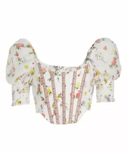 Alice + Olivia Audie Floral Puff-Sleeve Corset Top