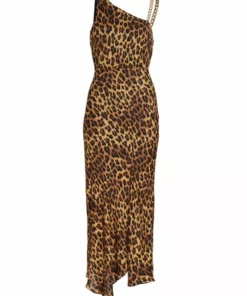 Alice + Olivia Harmony Leopard-Print One-Shoulder Slip Dress