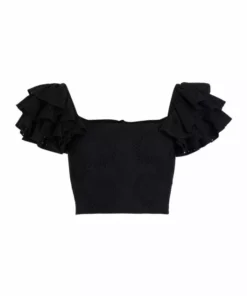 Alice + Olivia Tawny Square-Neck Ruffle Crop Top
