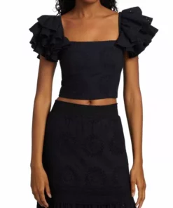 Alice + Olivia Tawny Square-Neck Ruffle Crop Top -Alice + Olivia Sales unnamed file 466