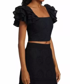 Alice + Olivia Tawny Square-Neck Ruffle Crop Top -Alice + Olivia Sales unnamed file 467