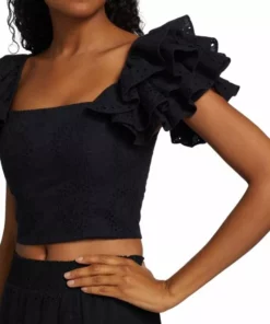 Alice + Olivia Tawny Square-Neck Ruffle Crop Top -Alice + Olivia Sales unnamed file 469