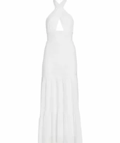 Alice + Olivia Lyndon Cross-Front Halter Maxi Dress