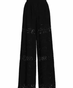 Alice + Olivia Russell Smocked Eyelet Wide-Leg Pants