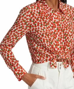 Alice + Olivia Willa Strawberry Silk Shirt -Alice + Olivia Sales unnamed file 714