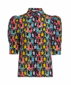 Alice + Olivia Willa Printed Puff-Sleeve Shirt