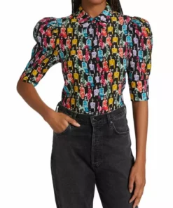 Alice + Olivia Willa Printed Puff-Sleeve Shirt -Alice + Olivia Sales unnamed file 747