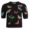 Alice + Olivia Ciara Butterfly Embroidery Stretch-Wool Pullover