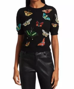 Alice + Olivia Ciara Butterfly Embroidery Stretch-Wool Pullover -Alice + Olivia Sales unnamed file 845