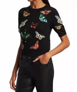 Alice + Olivia Ciara Butterfly Embroidery Stretch-Wool Pullover -Alice + Olivia Sales unnamed file 846