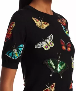 Alice + Olivia Ciara Butterfly Embroidery Stretch-Wool Pullover -Alice + Olivia Sales unnamed file 848