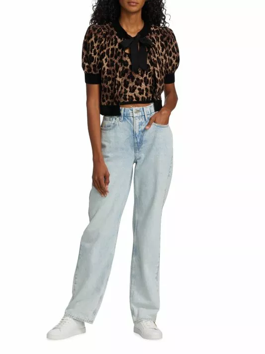 Alice + Olivia Kitty Leopard Puff-Sleeve Cardigan 2 Alice + Olivia Kitty Leopard Puff-Sleeve Cardigan - Image 2