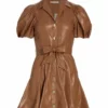 Alice + Olivia Ofra Vegan Leather Minidress Camel