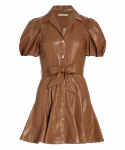 Alice + Olivia Ofra Vegan Leather Minidress Camel